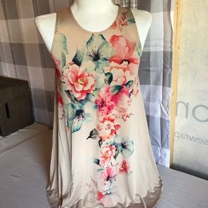 New taupe tunic tank with multi colored floral.